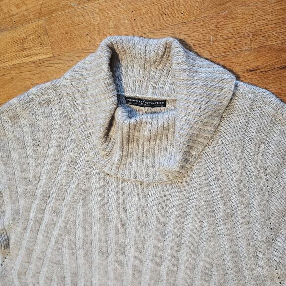 Peruvian Connection Alpaca Blend Cowl Neck Sweater Cream Beige Rib Knit Womens L - Picture 3 of 10